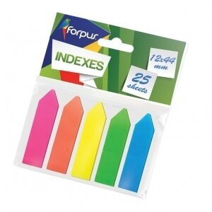 Indeksai Forpus, 12x44mm, spalvoti, plastikiniai, strėlytės (5x25) Indeksai Forpus, 12x44mm, spalvoti, plastikiniai, strėlytės (5x25)