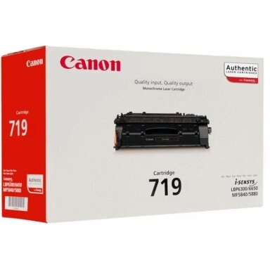 Originali Canon 719 (3479B002), juoda kasetė lazeriniams spausdintuvams, 2300 psl. Originali Canon 719 (3479B002), juoda kasetė lazeriniams spausdintuvams, 2300 psl.